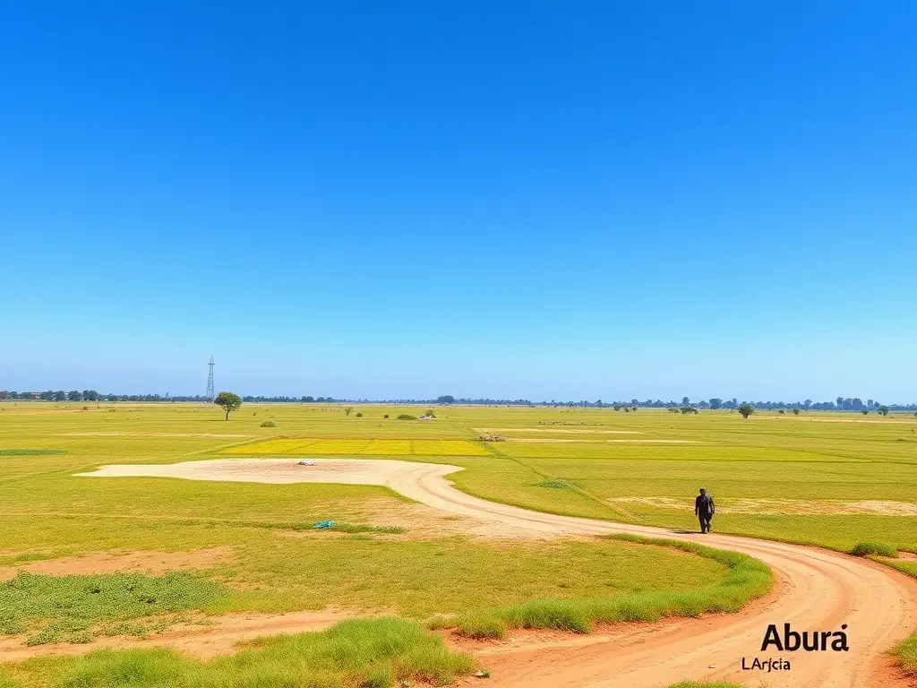 A vast expanse of land in a developing area of Abuja, Nigeria, showing potential for agricultural, residential, or commercial development.